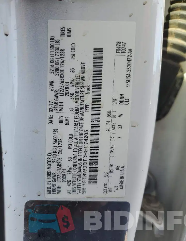 1FT8W3BT3HEC74205 Photo# 12