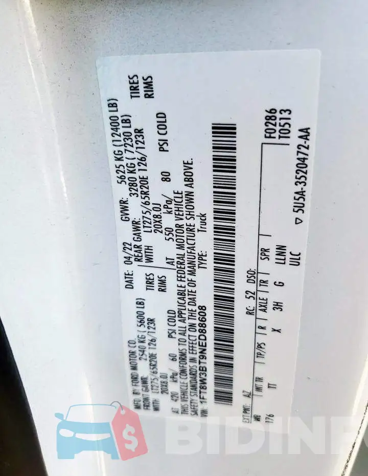 1FT8W3BT9NED88608 Photo# 12