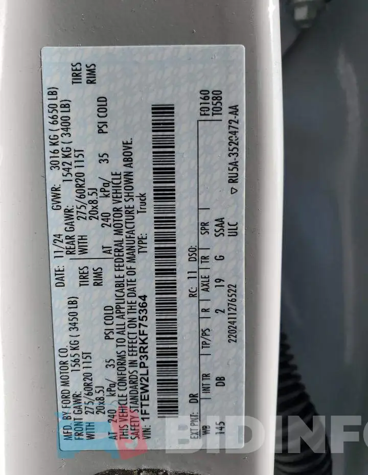 1FTEW2LP3RKF75364 Photo# 13