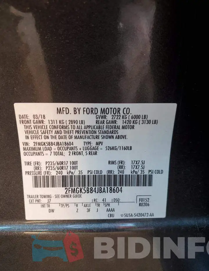 2FMGK5B84JBA18604 Photo# 13