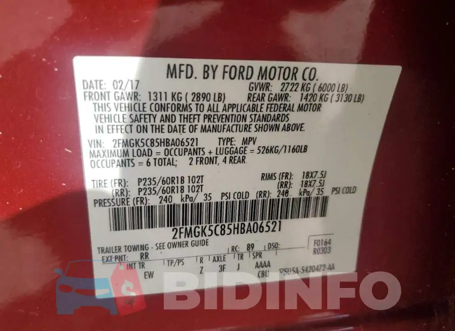 2FMGK5C85HBA06521 Photo# 13