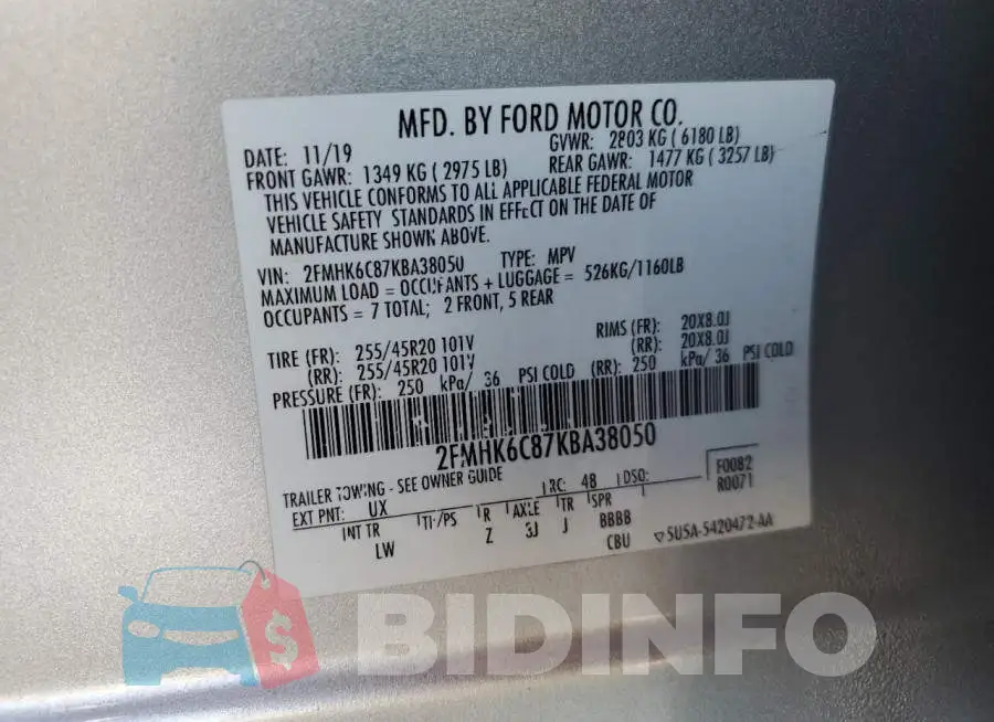 2FMHK6C87KBA38050 Photo# 13