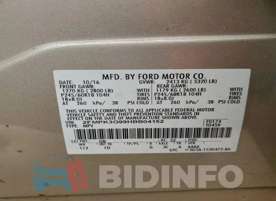 2FMPK3G99HBB04152 Photo# 13