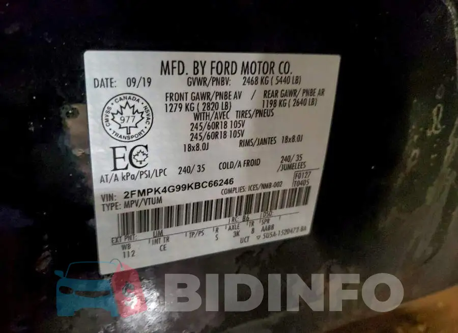 2FMPK4G99KBC66246 Photo# 13