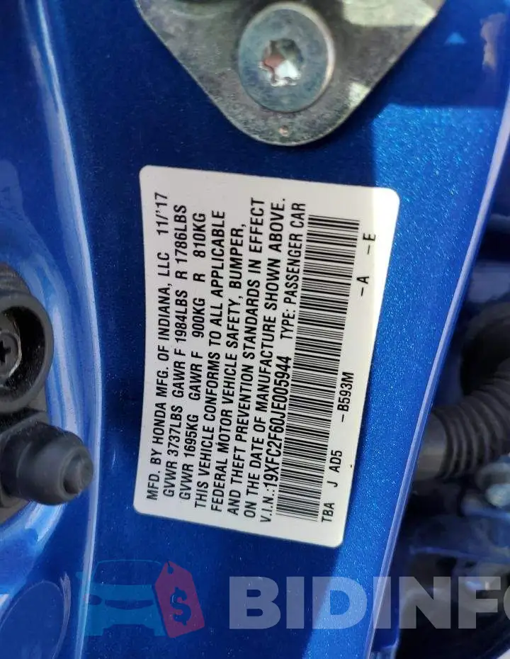19XFC2F60JE005944 Photo# 12