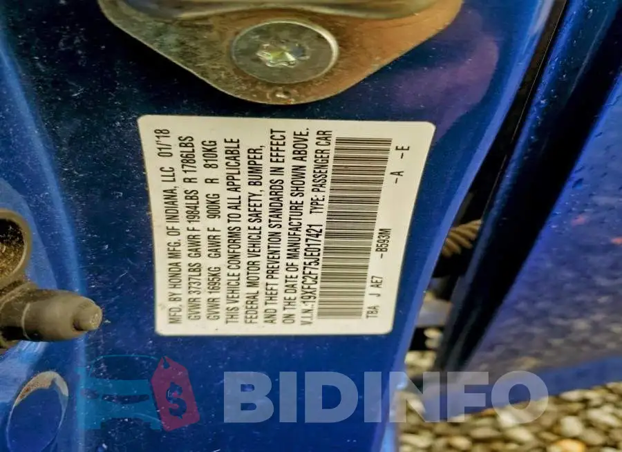 19XFC2F75JE017421 Photo# 12