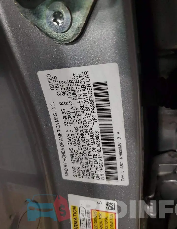 1HGCV1F16LA068808 Photo# 12