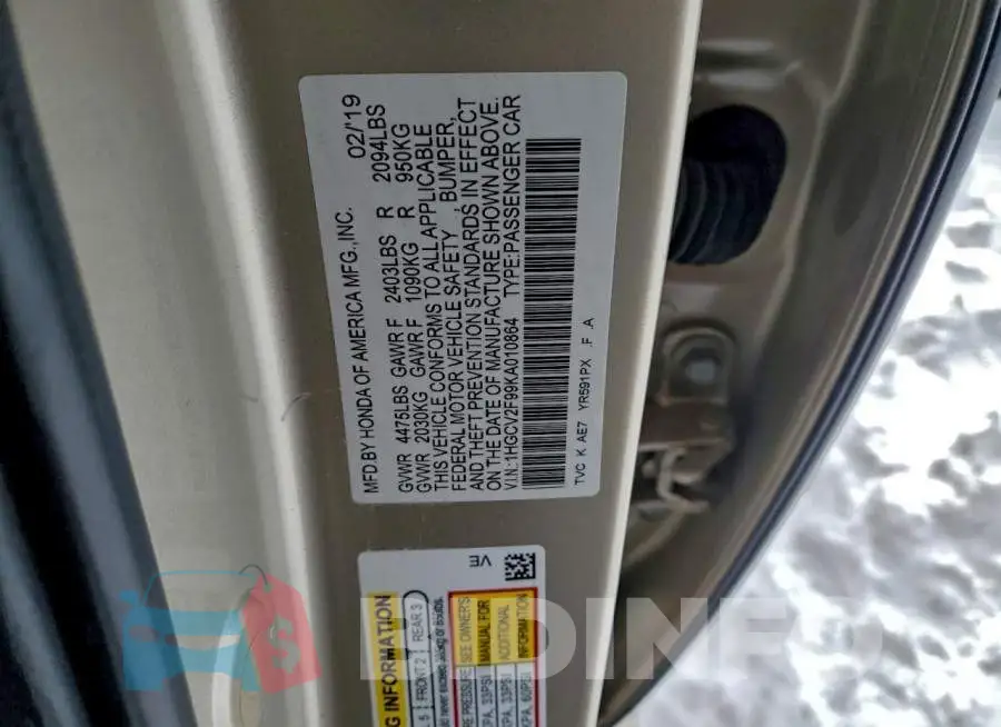 1HGCV2F99KA010864 Photo# 12