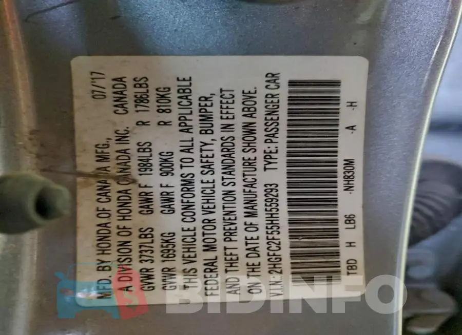 2HGFC2F55HH559293 Photo# 13