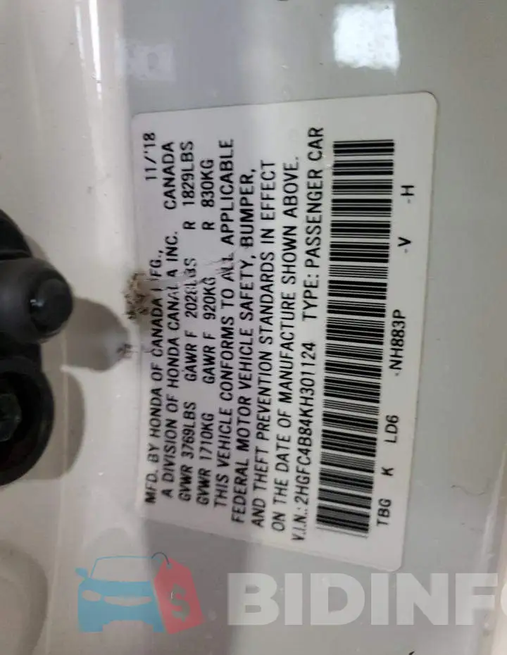 2HGFC4B84KH301124 Photo# 13