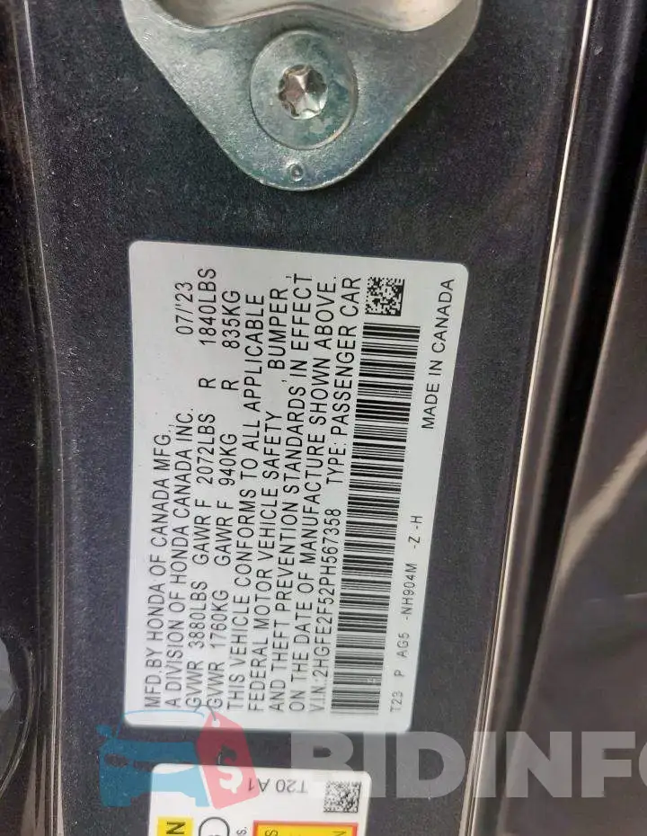 2HGFE2F52PH567358 Photo# 12