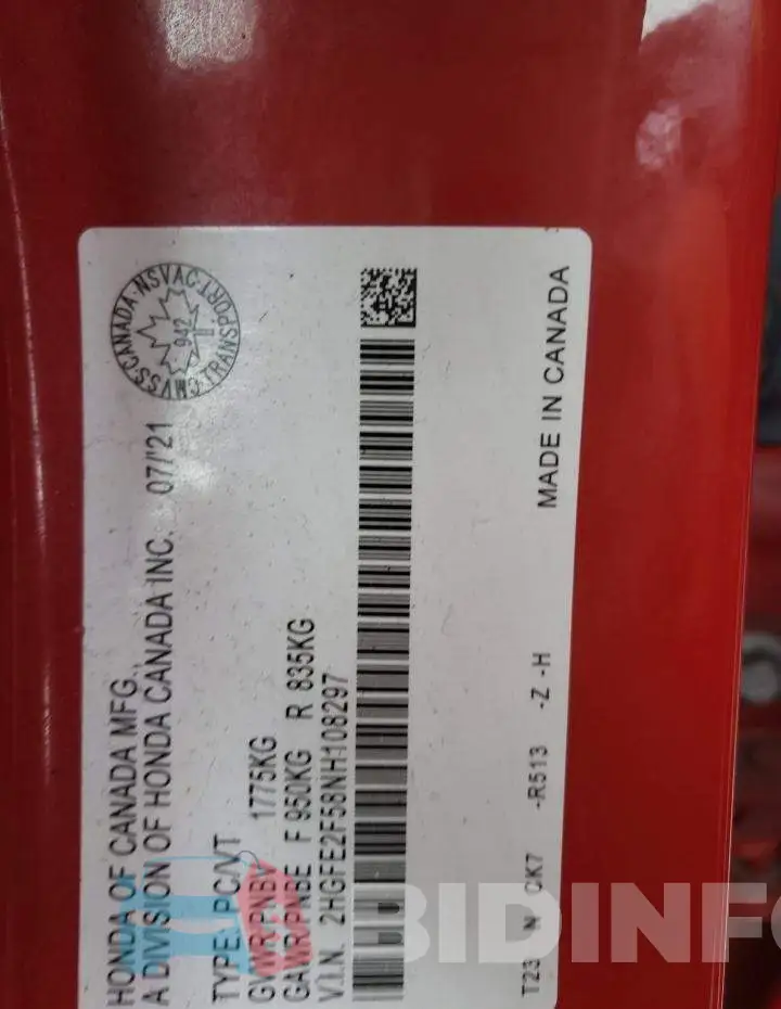 2HGFE2F58NH108297 Photo# 12