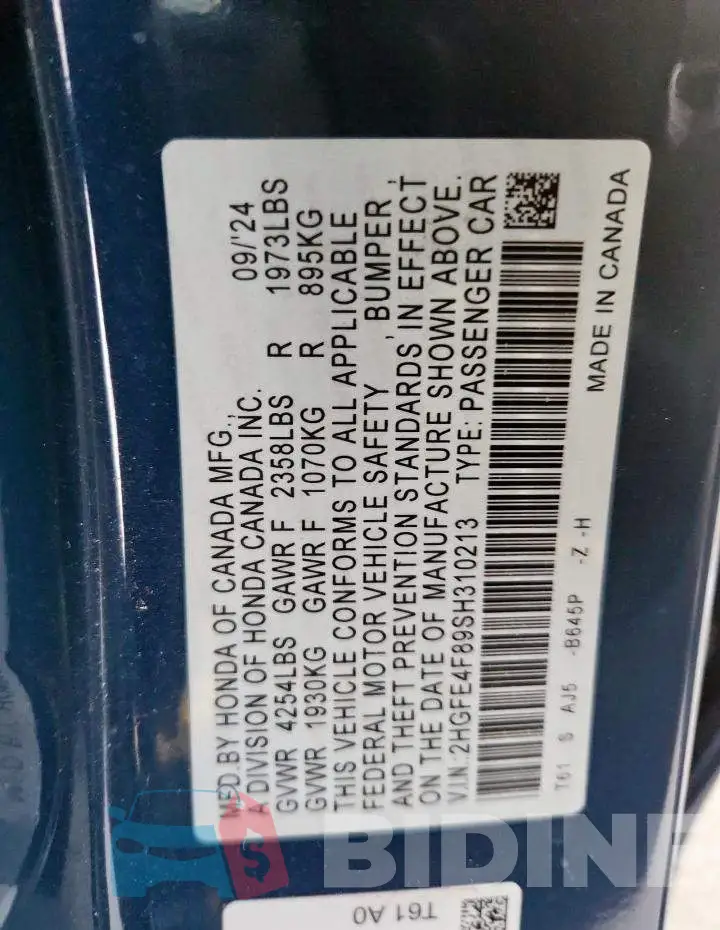 2HGFE4F89SH310213 Photo# 12