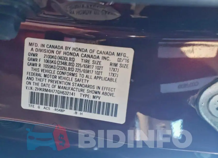 2HKRM4H77GH632141 Photo# 13