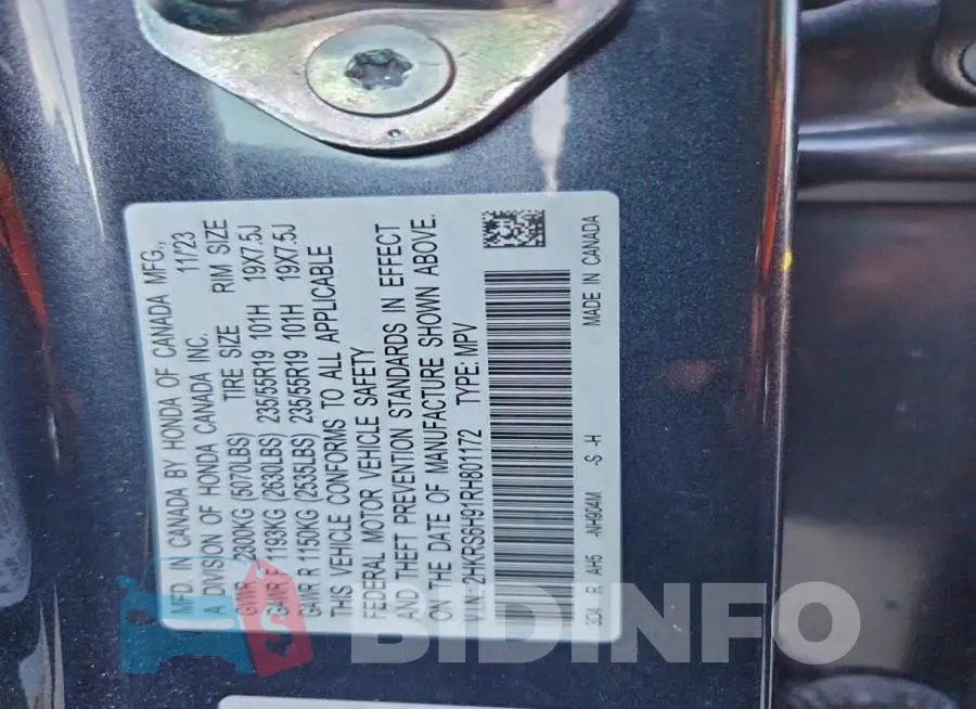 2HKRS6H91RH801172 Photo# 13