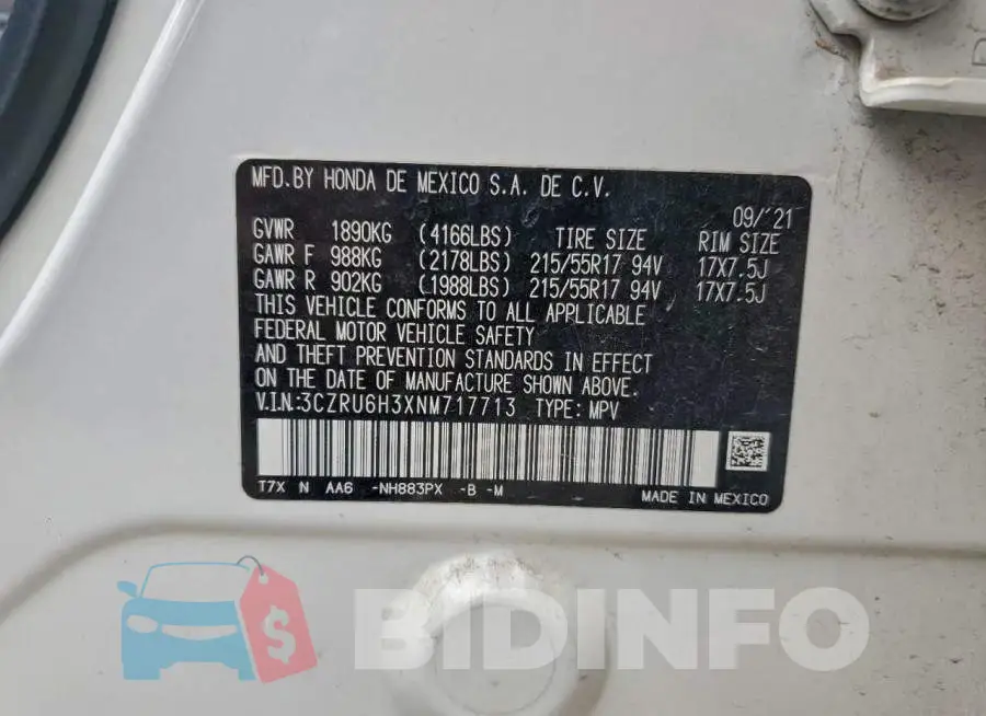 3CZRU6H3XNM717713 Photo# 13