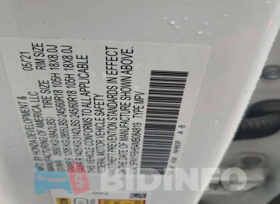 5FNYF6H54MB084819 Photo# 14