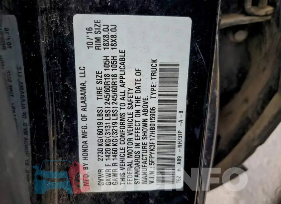 5FPYK3F17HB015906 Photo# 12