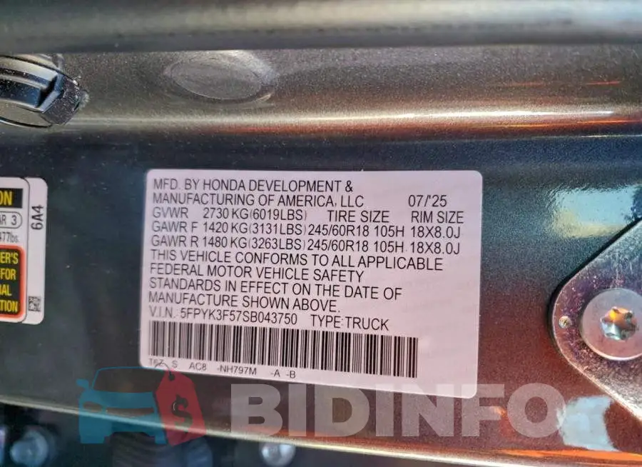 5FPYK3F57SB043750 Photo# 13
