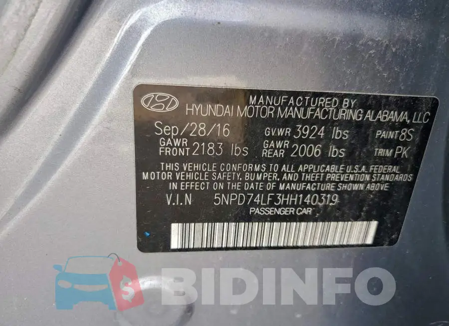 5NPD74LF3HH140319 Photo# 12