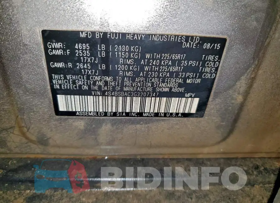 4S4BSBAC3G3207347 Photo# 13