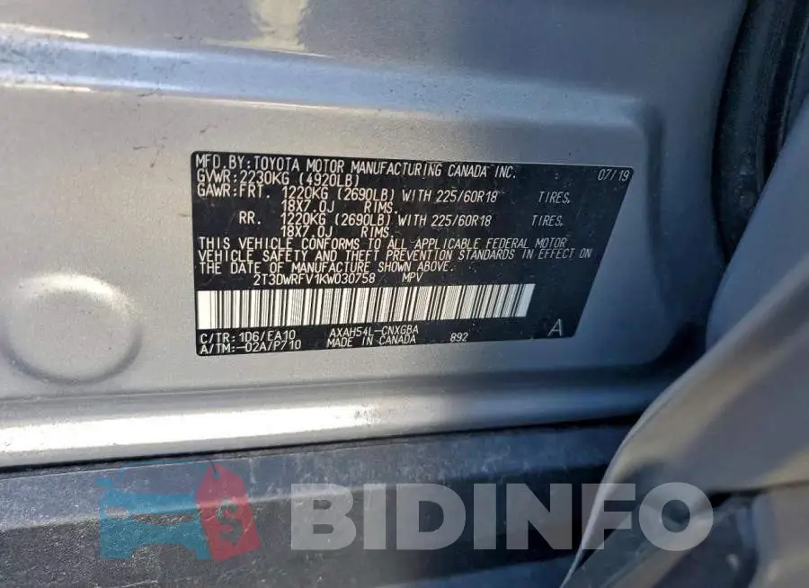 2T3DWRFV1KW030758 Photo# 13