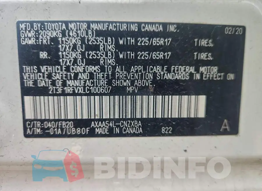 2T3F1RFVXLC100607 Photo# 12