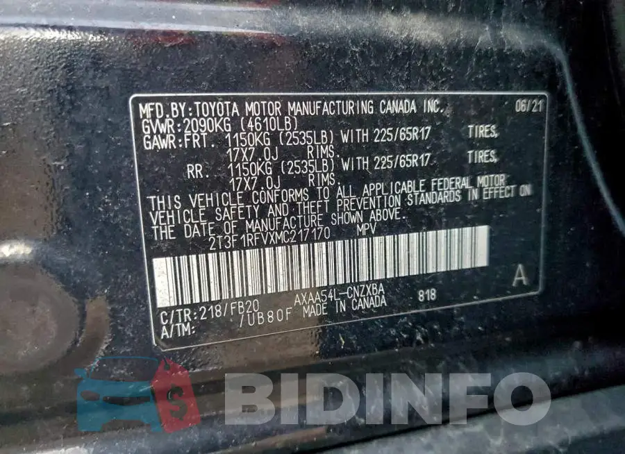 2T3F1RFVXMC217170 Photo# 14