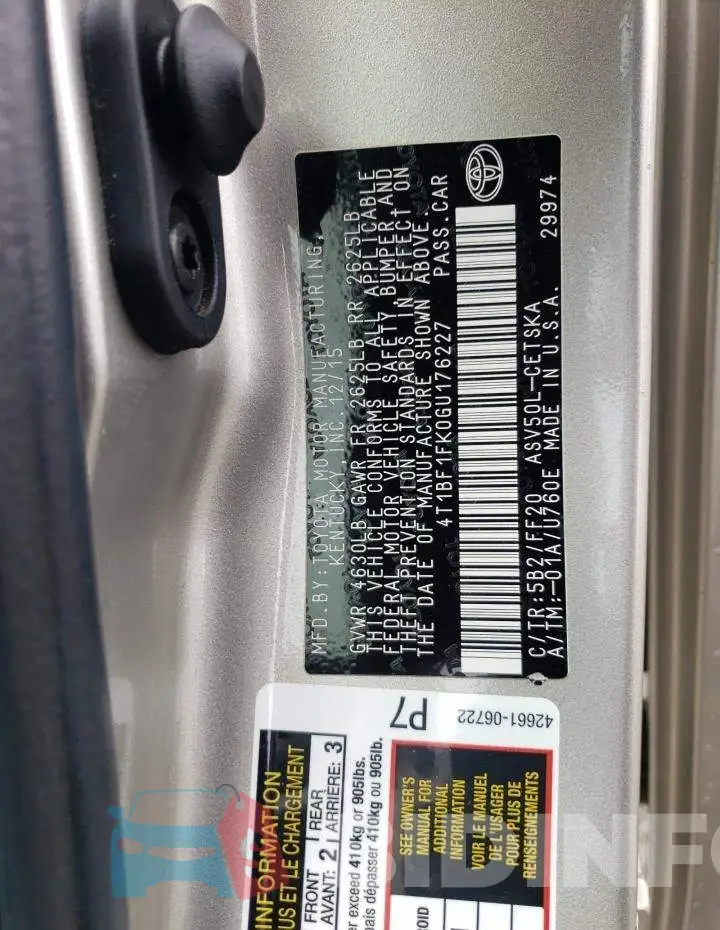4T1BF1FK0GU176227 Photo# 12