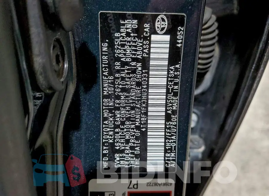 4T1BF1FK3HU340331 Photo# 12