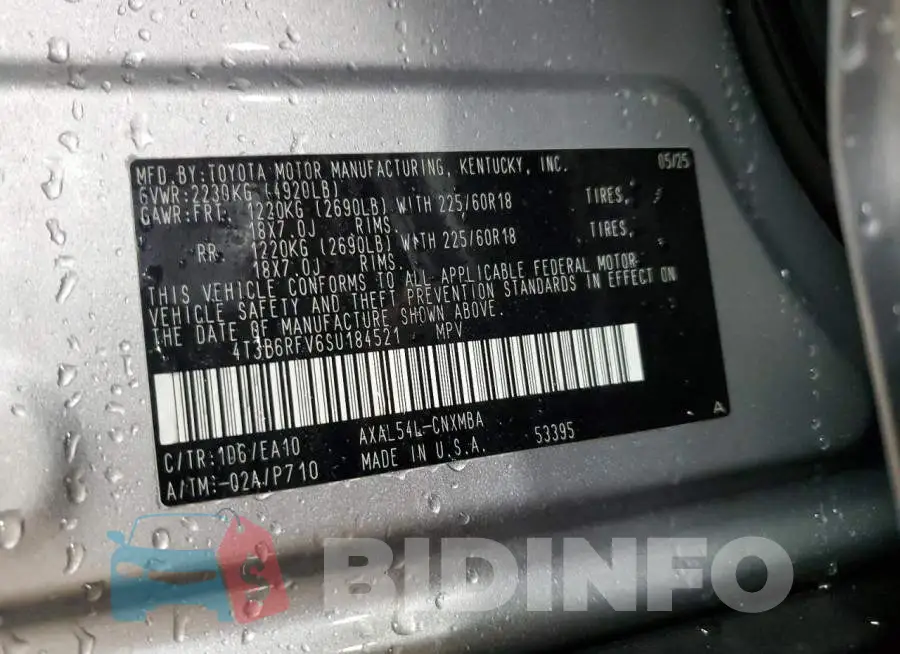 4T3B6RFV6SU184521 Photo# 12