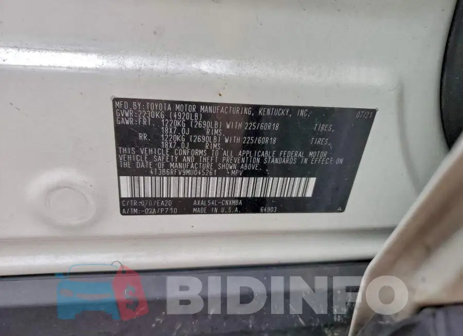 4T3B6RFV9MU045261 Photo# 13