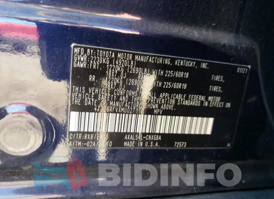 4T3D6RFVXMU027117 Photo# 13