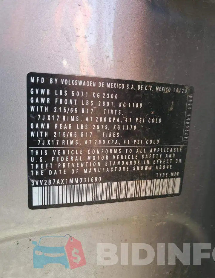 3VV2B7AX1MM031690 Photo# 13