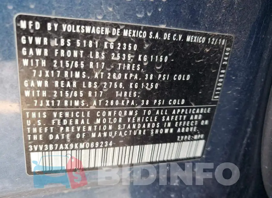 3VV3B7AX9KM069234 Photo# 13