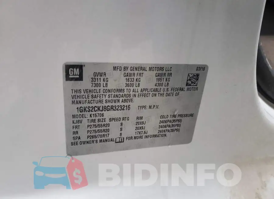 1GKS2CKJ8GR323216 Photo# 13
