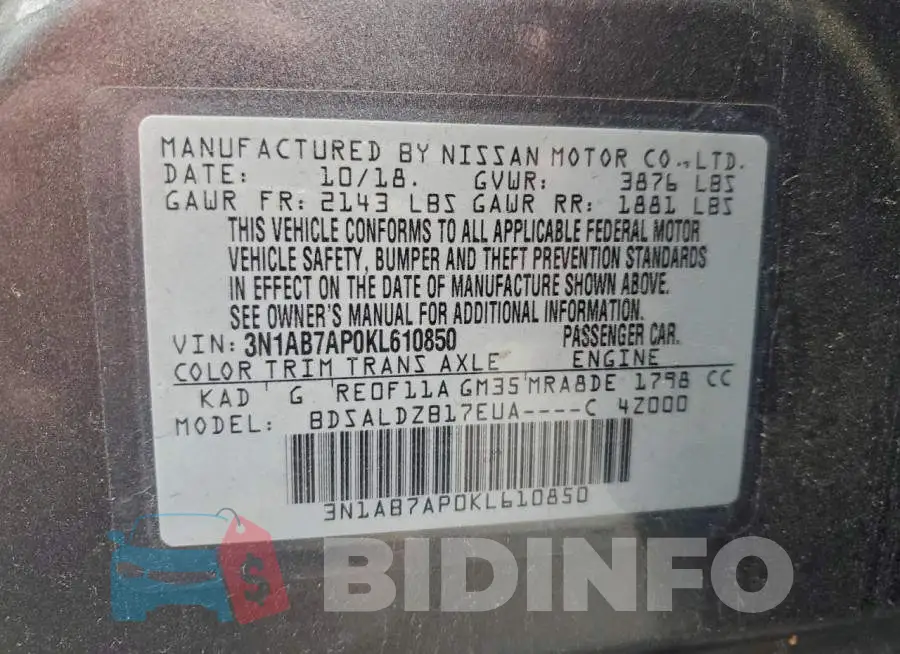 3N1AB7AP0KL610850 Photo# 12
