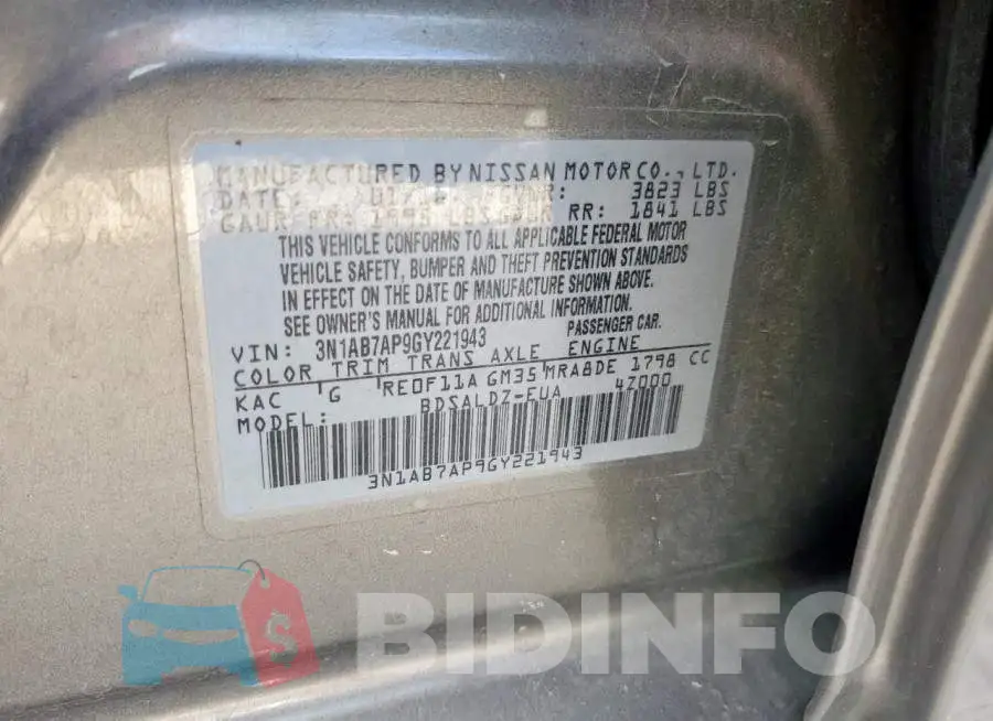 3N1AB7AP9GY221943 Photo# 12