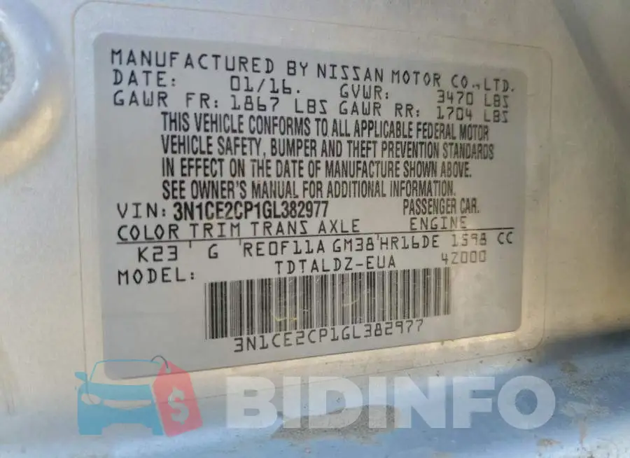 3N1CE2CP1GL382977 Photo# 12