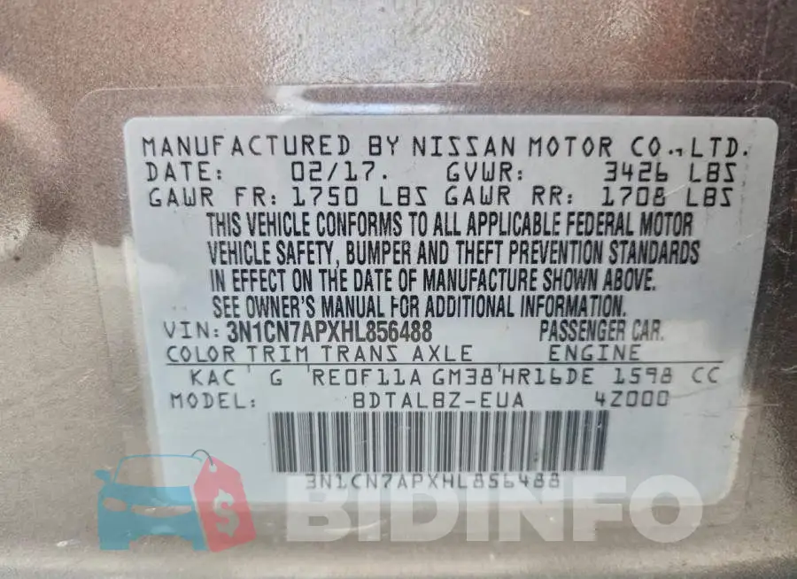 3N1CN7APXHL856488 Photo# 12
