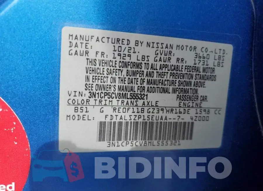 3N1CP5CV8ML555321 Photo# 14
