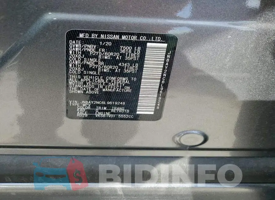 JN8AY2NC6L9619248 Photo# 13