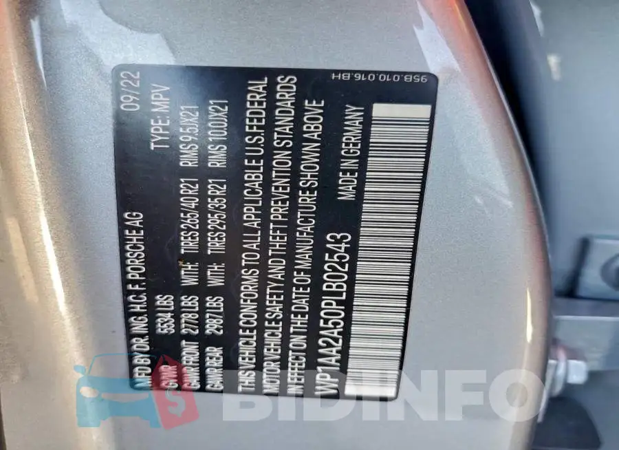 WP1AA2A50PLB02543 Photo# 14