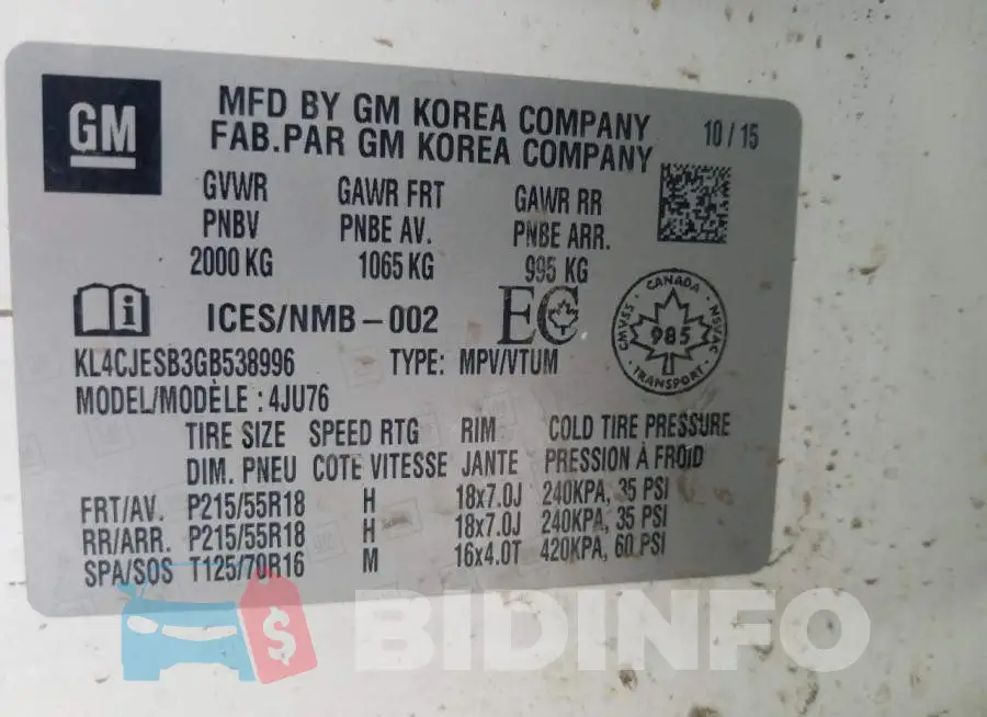 KL4CJESB3GB538996 Photo# 13