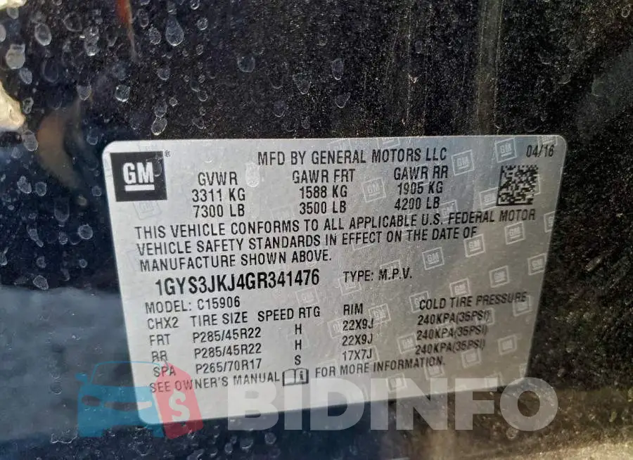 1GYS3JKJ4GR341476 Photo# 14