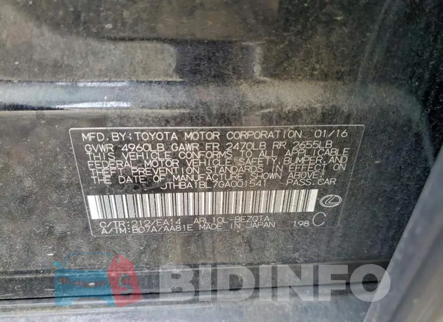 JTHBA1BL7GA001541 Photo# 12