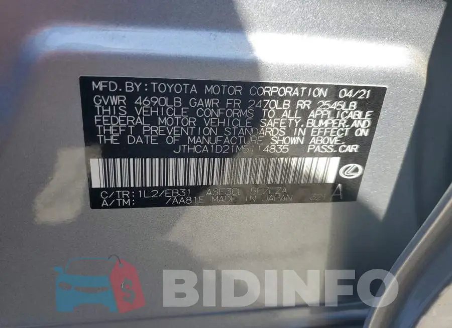 JTHCA1D21M5114835 Photo# 12