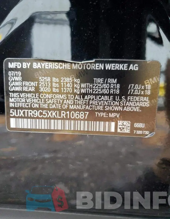 5UXTR9C5XKLR10687 Photo# 13