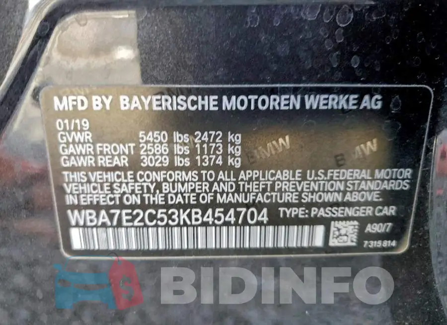 WBA7E2C53KB454704 Photo# 12