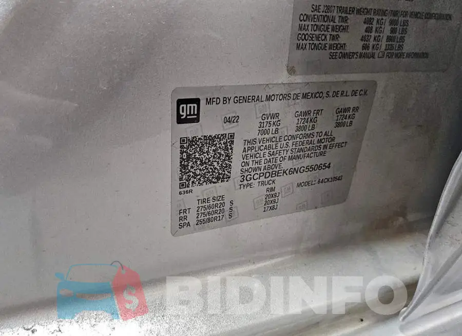 3GCPDBEK6NG550654 Photo# 12